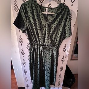 Green dress with black polka dots large